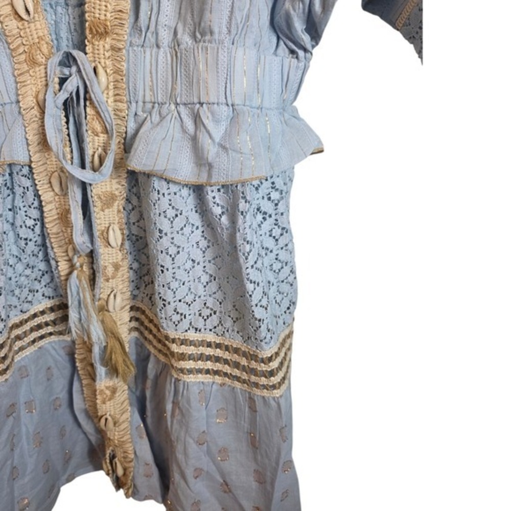 POL Cardigan Women Large Blue Gold Metallic Lace Shell Trim Boho SMQG2 - Picture 8 of 17